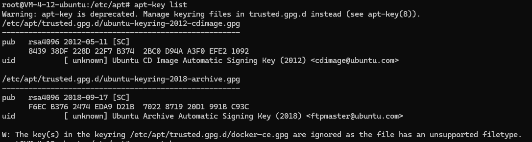 Ubuntu替换docker镜像并解决apt-key过期问题（apt-key is deprecated）